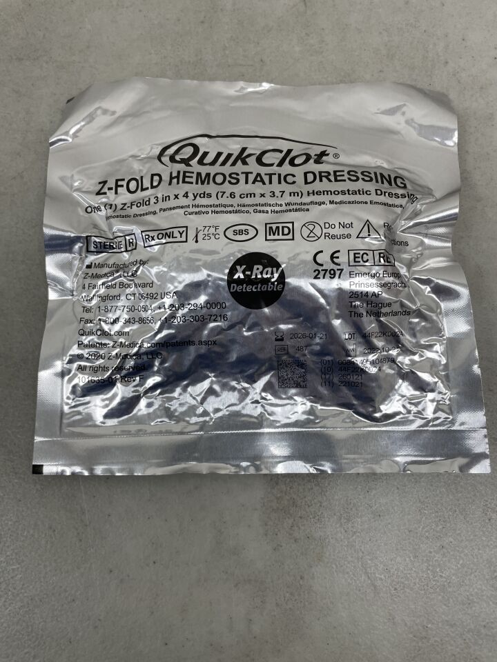 487 - Z-MEDICA - QuikClot Z-Fold Hemostatic Dressing 3inch x 4yds, (EA) - ( Expiry Date: 2026-01-21 )