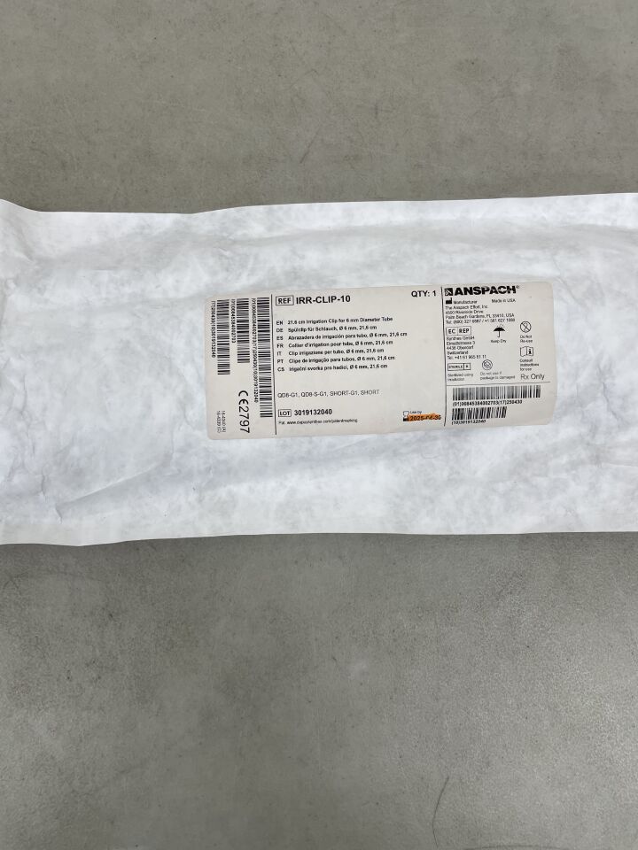 IRR-CLIP-10 - ANSPACH - 21.6cm irrigation clip for 6mm diameter tube (qd8-g1, qd8-s-g1, short-g1, short), (EA) - ( Expiry Date: 2025-04-30 )