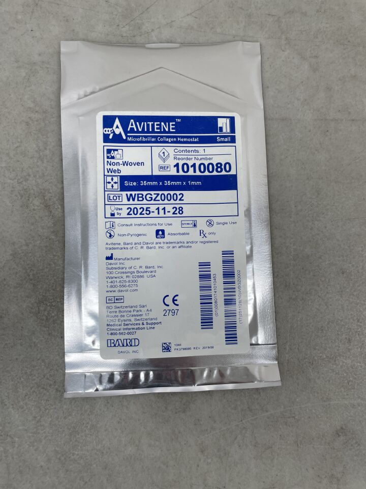 1010080 - BARD - Avitene Microfibrillar Collagen Hemostat Sheet (Non-Woven Web) 35mm x 35mm (1.4" x 1.4"), (EA) - ( Expiry Date: 2025-11-28 )