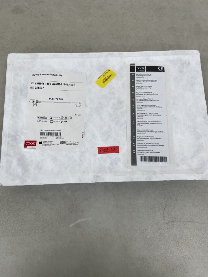 G56537 - COOK - Wayne Pneumothorax Tray - C-UTPTY-1400-WAYNE-112497-IMH - 14.0Fr x 29cm, (EA) - ( Expiry Date: 2025-03-29 )