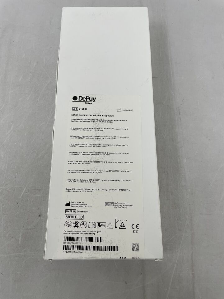 212843 - DEPUY - Mini QuickAnchor Plus Anchor with #3 Orthocord (V-4) Suture and Drill Bit, (BX/1) - ( Expiry Date: 2025-12-31 )