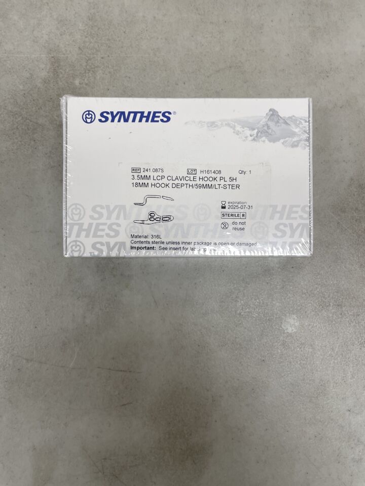 241.087S - SYNTHES - LCP CLAVICLE HOOK PL 5H 18 mm HOOK DEPTH/59 mm/LT-STER, (BX/1) - ( Expiry Date: 2025-07-31 )