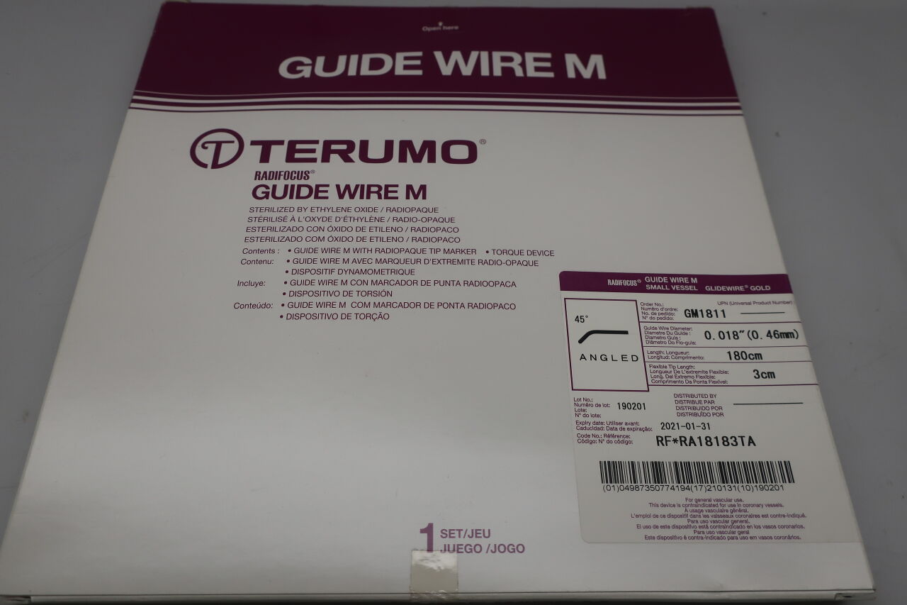 GM1811 - TERUMO - Radifocus Guide Wire M - Small Vessel Glidewire Gold - 45 Degree Angled - .018" x 180cm x 3cm, (BX/1) - ( Expiry Date: 2025-09-30 )
