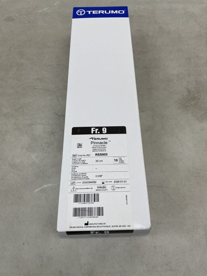 RSS905 - TERUMO - Pinnacle Standard Coronary Introducer Sheath, 9 Fr Size, 25 cm Length, (BX/10) - ( Expiry Date: 2026-01-01 )