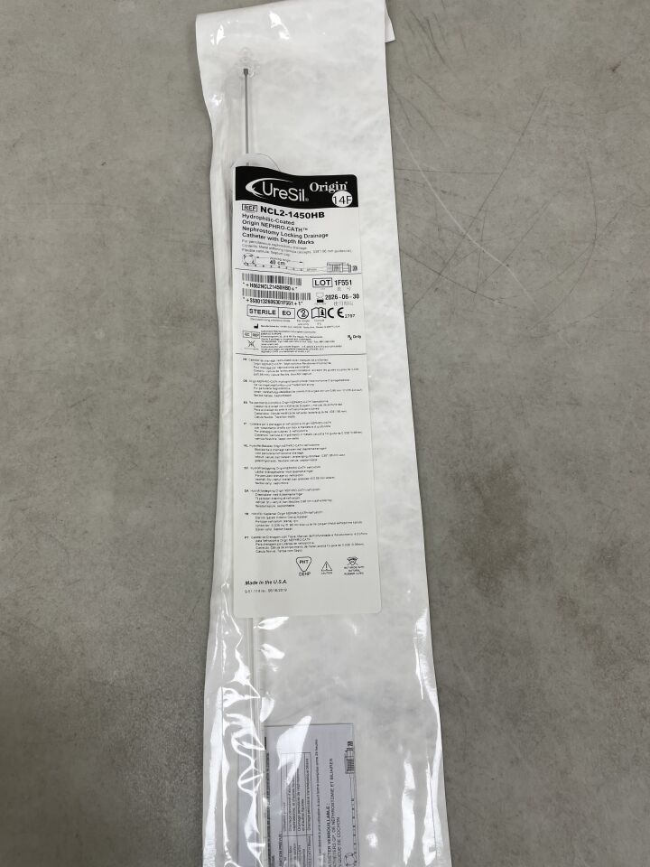 NCL2-1450HB - URESIL - Origin NEPHRO-CATH Nephrostomy Drainage Catheter Kit w/Locking Pigtail 14F / 40cm, (EA) - ( Expiry Date: 2026-06-30 )