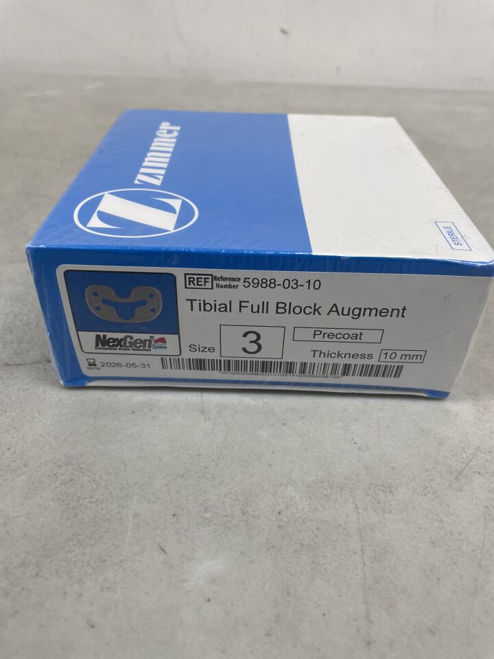 1493182 - ZIMMER - NexGen Complete Knee System, Tibial Full Block Augment, Size- 3, Thickness- 10mm, (BX/1) - ( Expiry Date: 2026-05-31 )