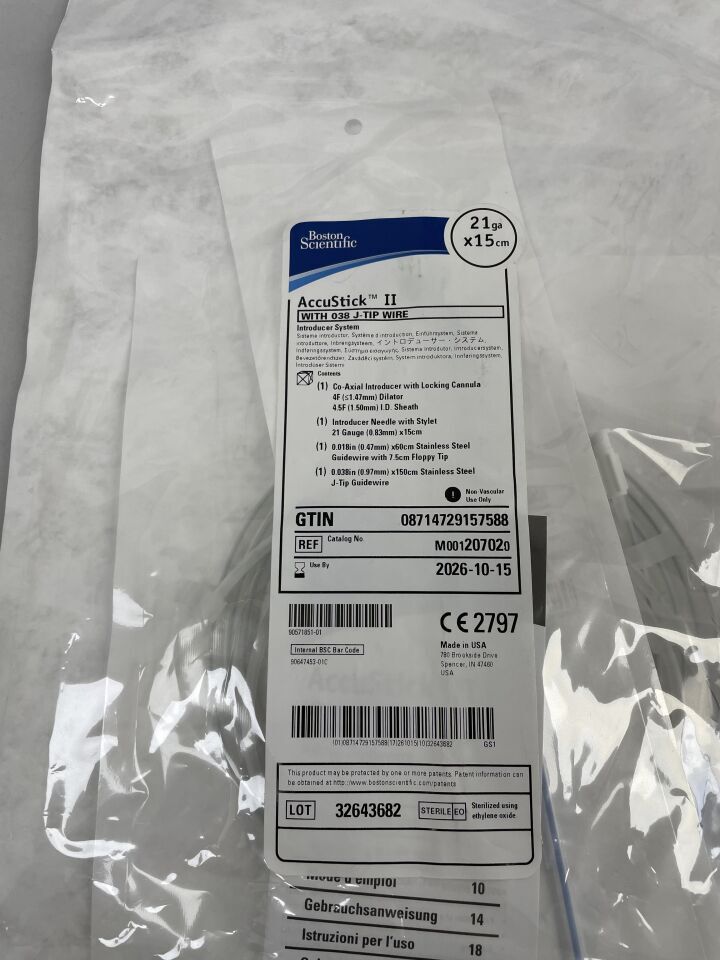 20702 - BOSTON SCIENTIFIC - AccuStick II, with 038 J-Tip Wire, 21ga x 15cm, (EA) - ( Expiry Date: 2026-10-15 )