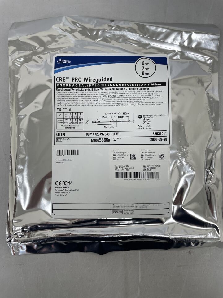 5866 - BOSTON SCIENTIFIC - CRE PRO Wireguided Balloon Dilatation Catheter - Esophageal/Pyloric/Colonic/Biliary - 6mm x 7mm x 8mm, (EA) - ( Expiry Date: 2026-09-28 )