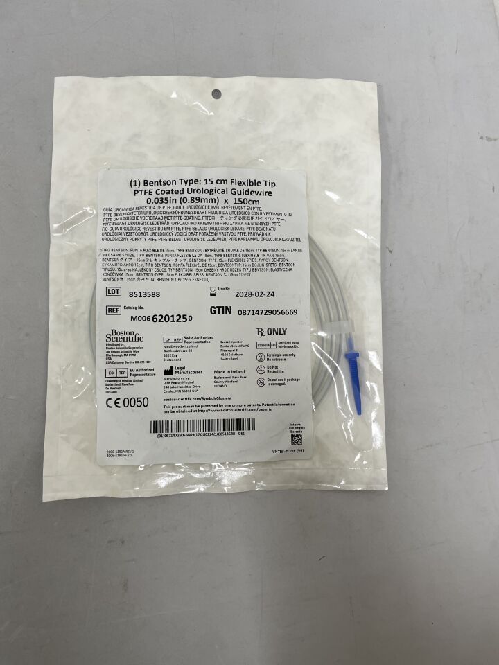 620125 - BOSTON SCIENTIFIC - bentson type: 15cm flexible tip ptfe coated urological guidewire, 0.035" (0.89mm) x 150cm, (EA) - ( Expiry Date: 2028-02-24 )