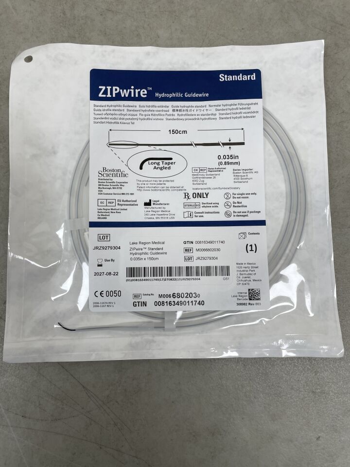 680203 - BOSTON SCIENTIFIC - Standard ZipWire Hydrophilic Guidewire 150cmx0.035In, (EA) - ( Expiry Date: 2027-08-22 )