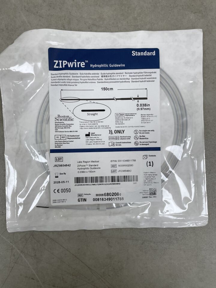 680208 - BOSTON SCIENTIFIC - ZIPwire Hydrophilic Guidewire - Standard, Straight - .038" x 150cm, (EA) - ( Expiry Date: 2028-05-11 )