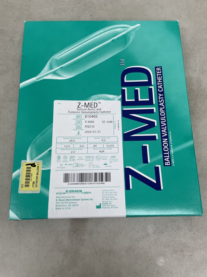 610465 - B BRAUN - Z-MED Balloon Aortic and Pulmonic Valvuloplasty Catheter - 28mm x 4cm x 85cm, (BX/1) - ( Expiry Date: 2025-01-31 )
