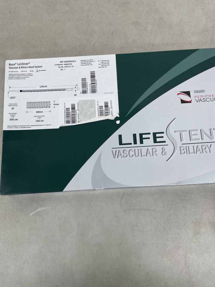 EX060603CS - BARD - LifeStent Vascular & Biliary Stent System - 6mm x 60mm x 130cm, (BX/1) - ( Expiry Date: 2026-01-19 )