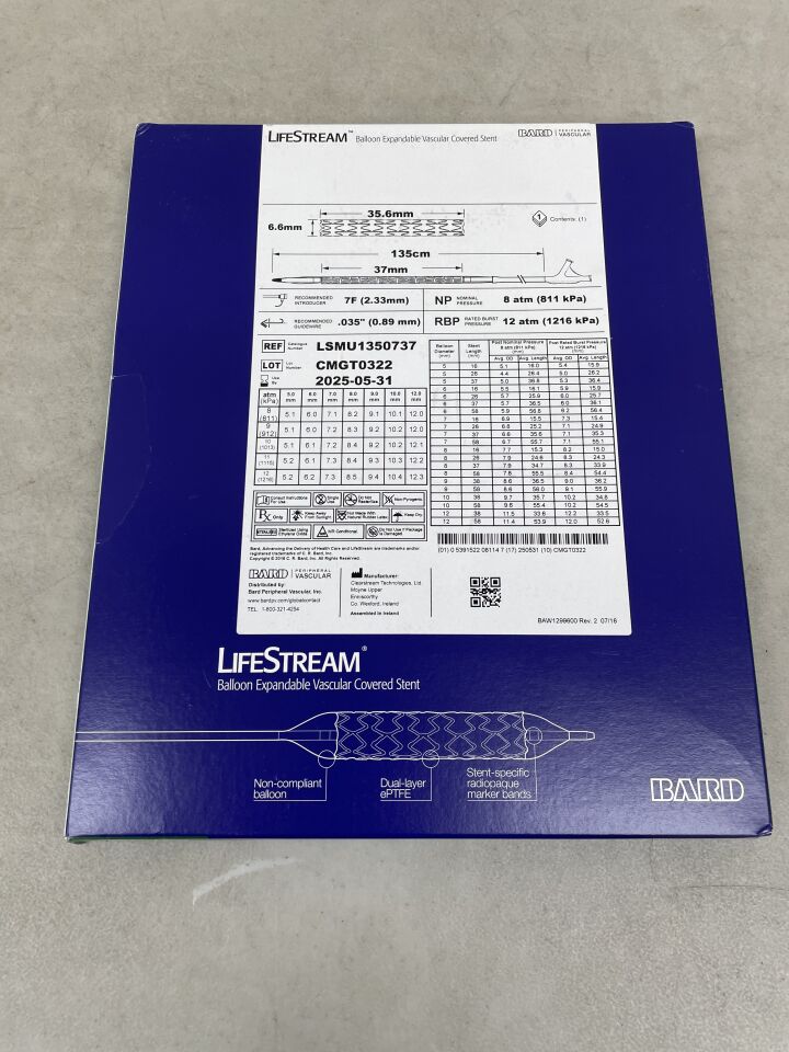 LSMU1350737 - BARD - LifeStream Balloon Expandable Vascular Covered Stent - 7mm x 37mm x 135cm, (BX/1) - ( Expiry Date: 2025-05-31 )