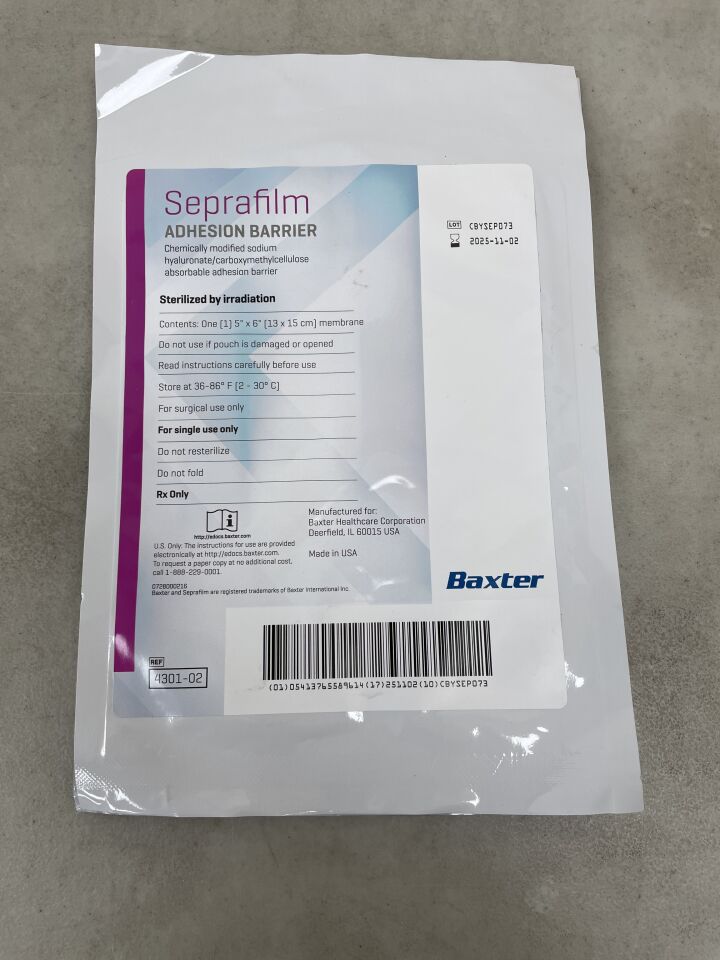 4301-02 - BAXTER - Genzyme Seprafilm Adhesion Barrier: 5" x 6", (EA) - ( Expiry Date: 2025-11-02 )