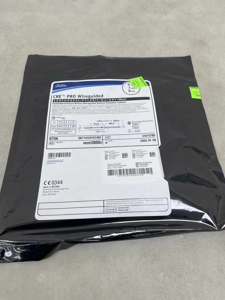 5860 - BOSTON SCIENTIFIC - CRE PRO Wireguided Balloon Dilatation Catheter - Esophageal/Pyloric/Biliary - 6mm x 7mm x 8mm, (EA) - ( Expiry Date: 2026-01-09 )