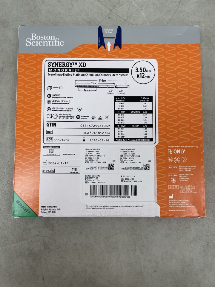 394181235 - BOSTON SCIENTIFIC - SYNERGY XD Everolimus-Eluting Platinum Chromium Coronary Stent System - Monorail - 3.50mm x 12mm, (BX/1) - ( Expiry Date: 2026-01-16 )