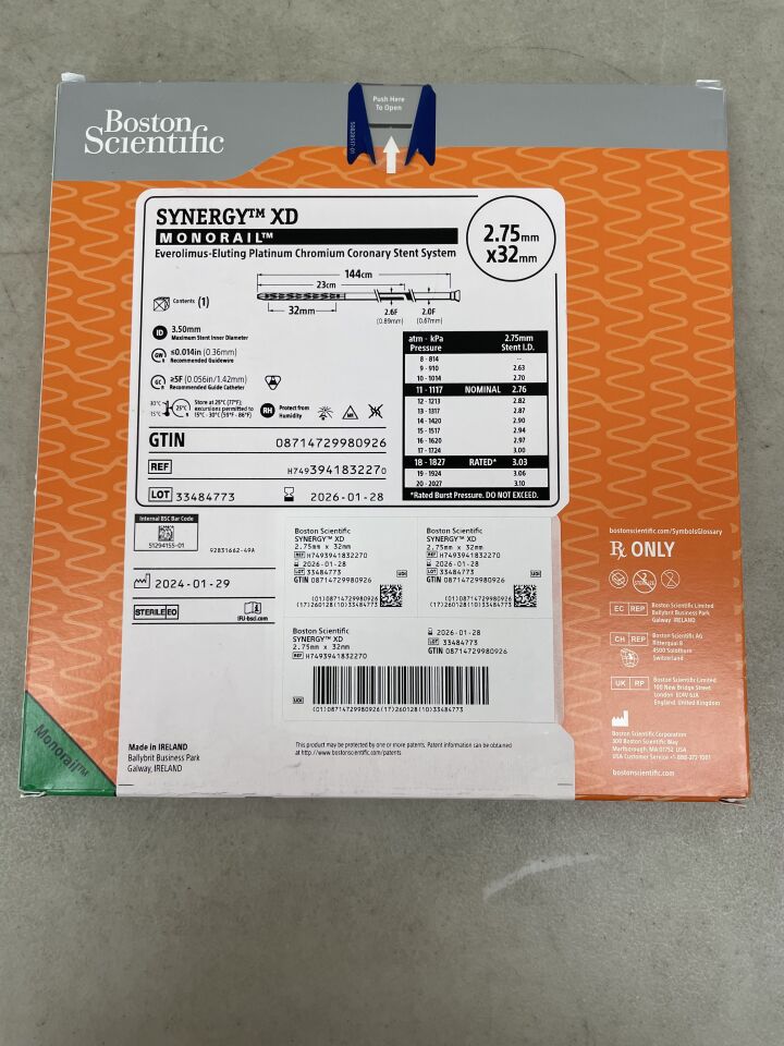 394183227 - BOSTON SCIENTIFIC - SYNERGY XD Everolimus-Eluting Platinum Chromium Coronary Stent System - Monorail - 2.75mm x 32mm, (BX/1) - ( Expiry Date: 2026-01-28 )