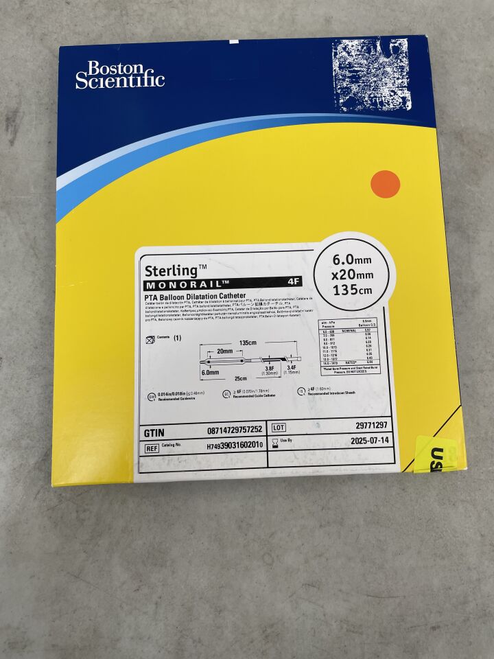 3903160201 - BOSTON SCIENTIFIC - Sterling MONORAIL PTA Balloon Dilatation Catheter - 6.0mm x 20mm x 135cm, (BX/1) - ( Expiry Date: 2025-07-14 )