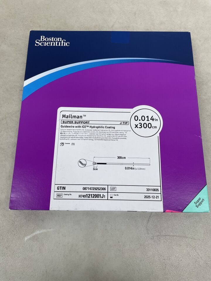 1212001J - BOSTON SCIENTIFIC - Mailman Super Support Guidewire with ICE Hydrophilic Coating, J-Tip, 0.014in x 300cm, (BX/1) - ( Expiry Date: 2025-12-21 )