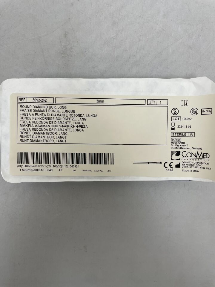 5092-262 - CONMED - Round Diamond Bur, Long 3mm, (EA) - ( Expiry Date: 2025-08-06 )