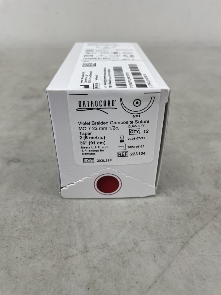 223104 - DEPUY - Orthocord Bioabsorbable Braided Polyester Suture, Size 2-0, 36 in. Length, MO-7 Needle, (BX/12) - ( Expiry Date: 2026-07-31 )