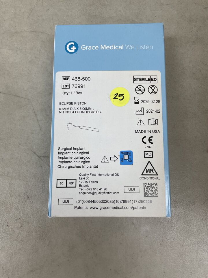 468-500 - GRACE MEDICAL - Eclipse Nitinol/FLPL Piston 0.6mm x 5mm, (BX/1) - ( Expiry Date: 2025-02-28 )