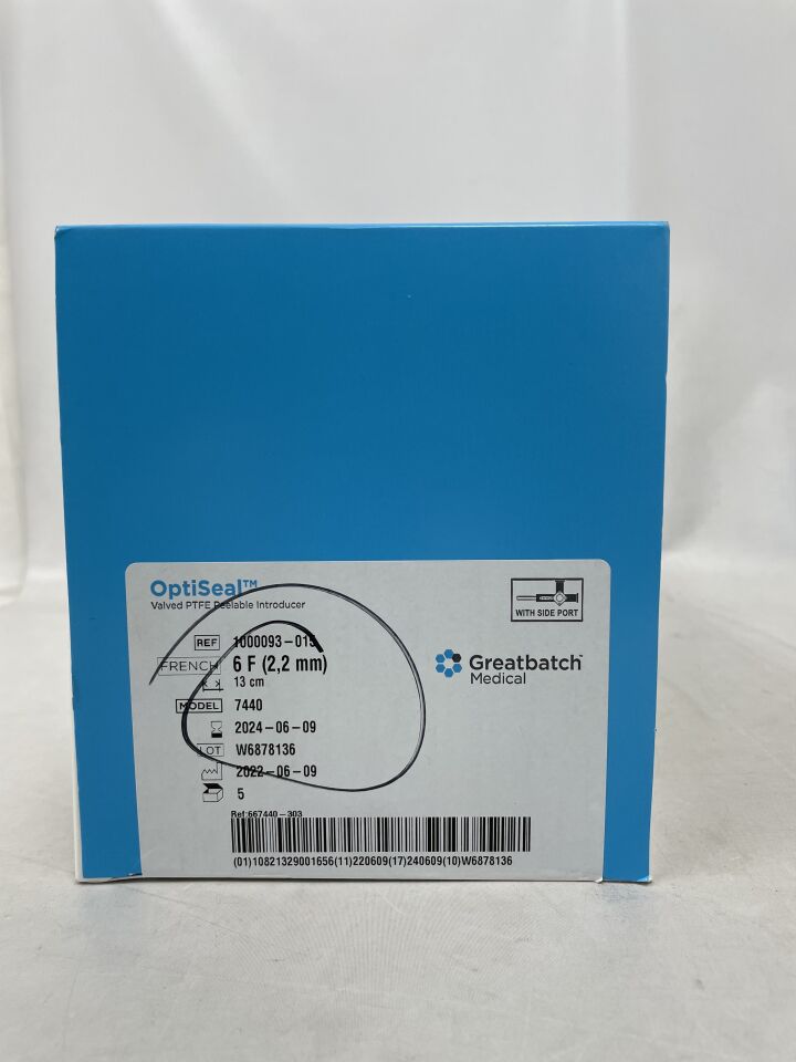 1000093-015 - GREATBATCH - OptiSeal Valved PTFE Peelable Introducer - Model 7440 - 6Fr x 13cm, (BX/5) - ( Expiry Date: 2024-05-24 )