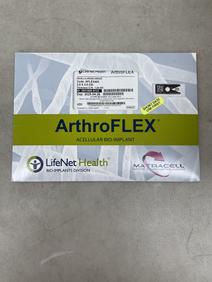 AFLEX403 - LIFENET HEALTH - ArthroFLEX Dermal Allograft, 25 mm x 30 mm x 1 mm, Decellularized Dermis w/ MatrACELL, (BX/1) - ( Expiry Date: 2025-04-28 )