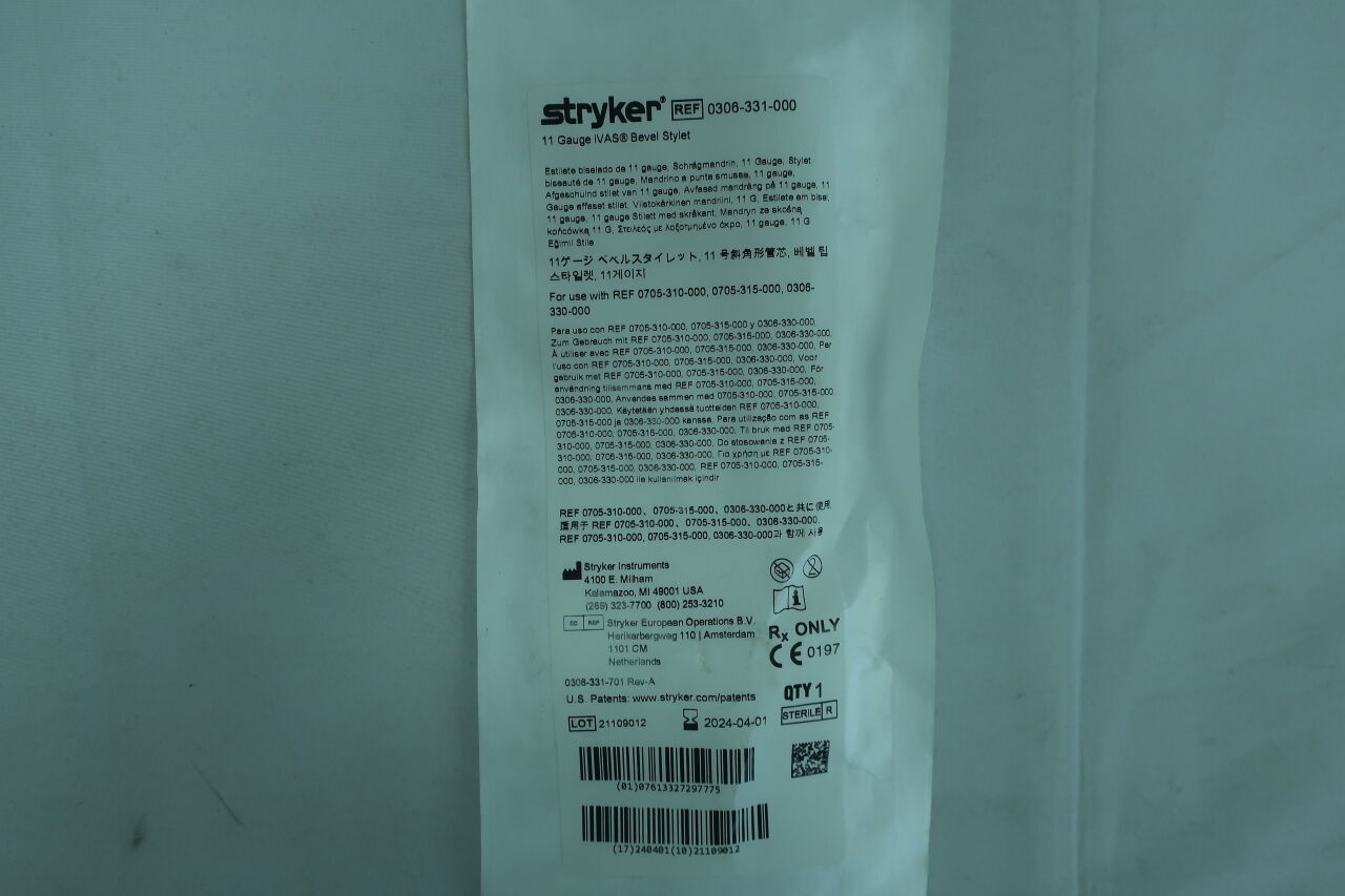 0306-331-000 - STRYKER - 11 Gauge IVAS Bevel Stylet, () - ( Expiry Date: 2025-11-01 )