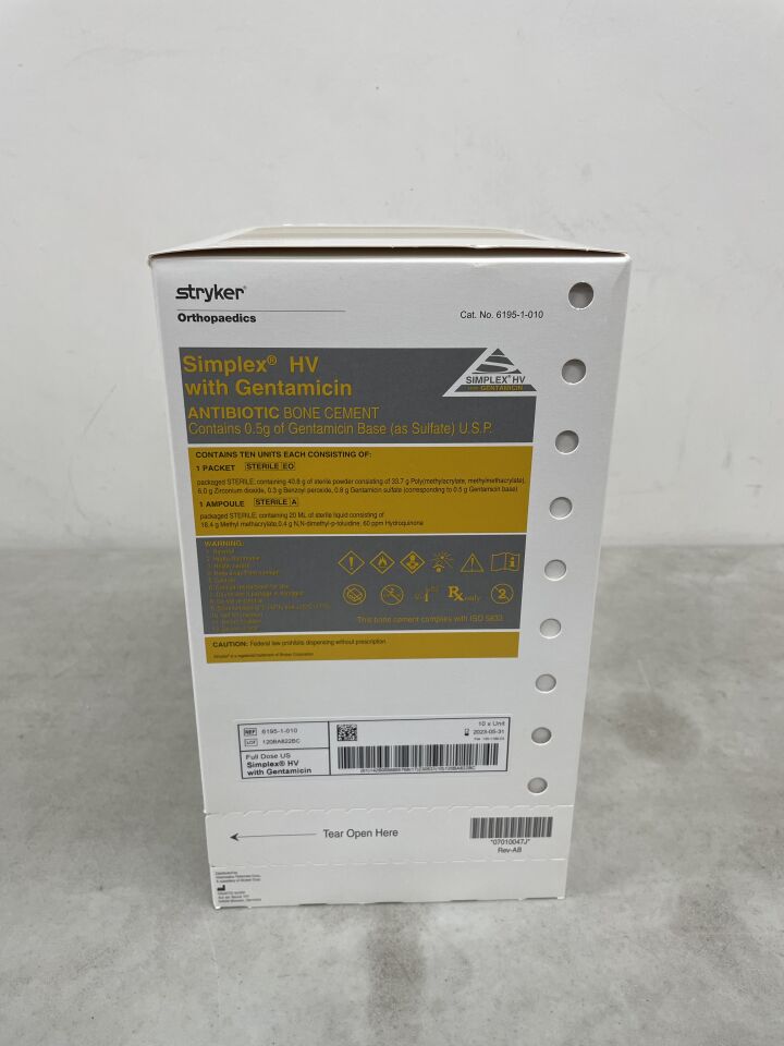 6195-1-010 - STRYKER - Simplex HV Antibiotic Bone Cement with Gentamicin, (BX/10) - ( Expiry Date: 2023-05-31 )
