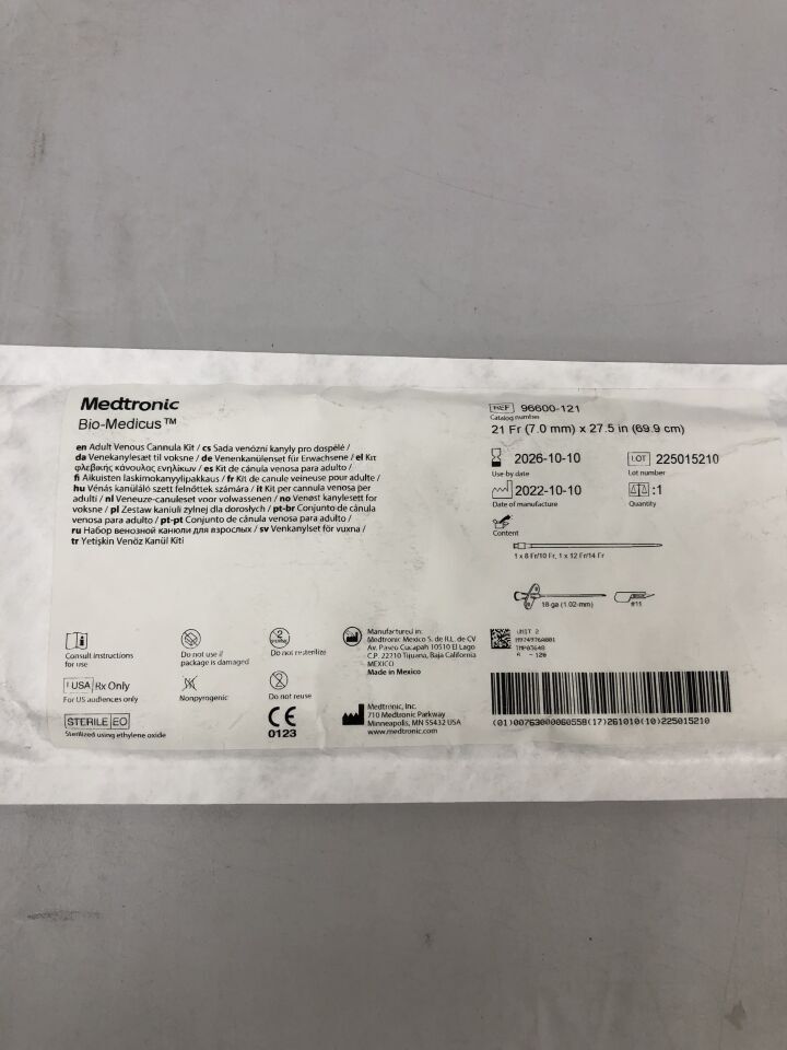 96600-121 - MEDTRONIC - Bio Medicus Adult Femoral Venous Cannula Kit, 21F X 27.5in, () - ( Expiry Date: 2026-10-10 )