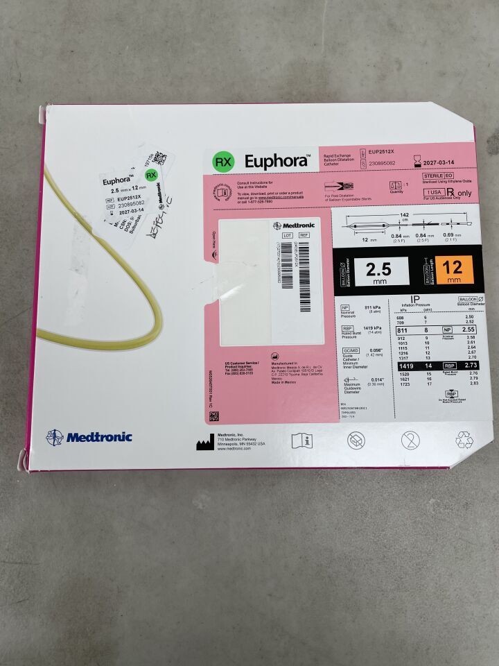 EUP2512X - MEDTRONIC - Euphora RX Semicompliant Balloon Dilatation Catheter - 2.5mm x 12mm, (BX/1) - ( Expiry Date: 2027-03-14 )