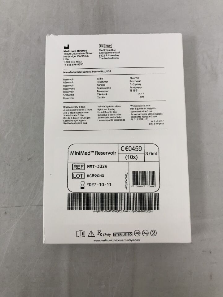 MMT-332A - MEDTRONIC - MiniMed Insulin Reservoir, holds 3.0ml, (BX/10) - ( Expiry Date: 2027-10-11 )