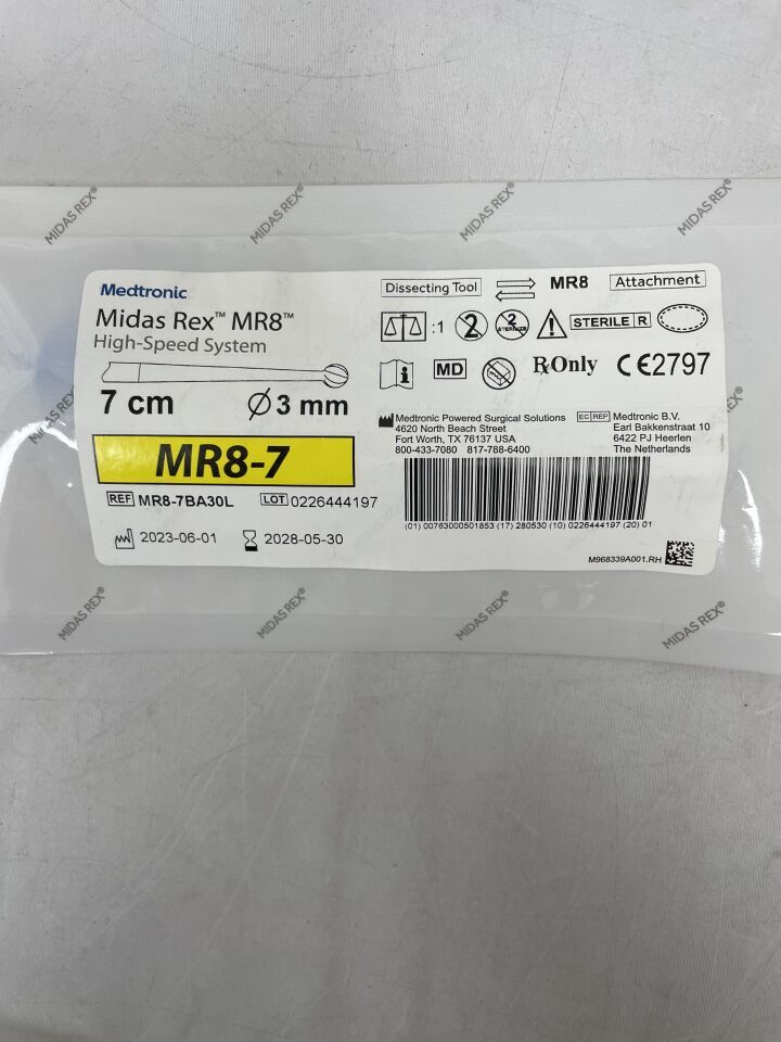 MR8-7BA30L - MEDTRONIC - Midas Rex MR8 Long Ball Fluted Cutting Burr, 3 mm Head Diameter, 7 cm Shaft Length, (EA) - ( Expiry Date: 2028-05-30 )