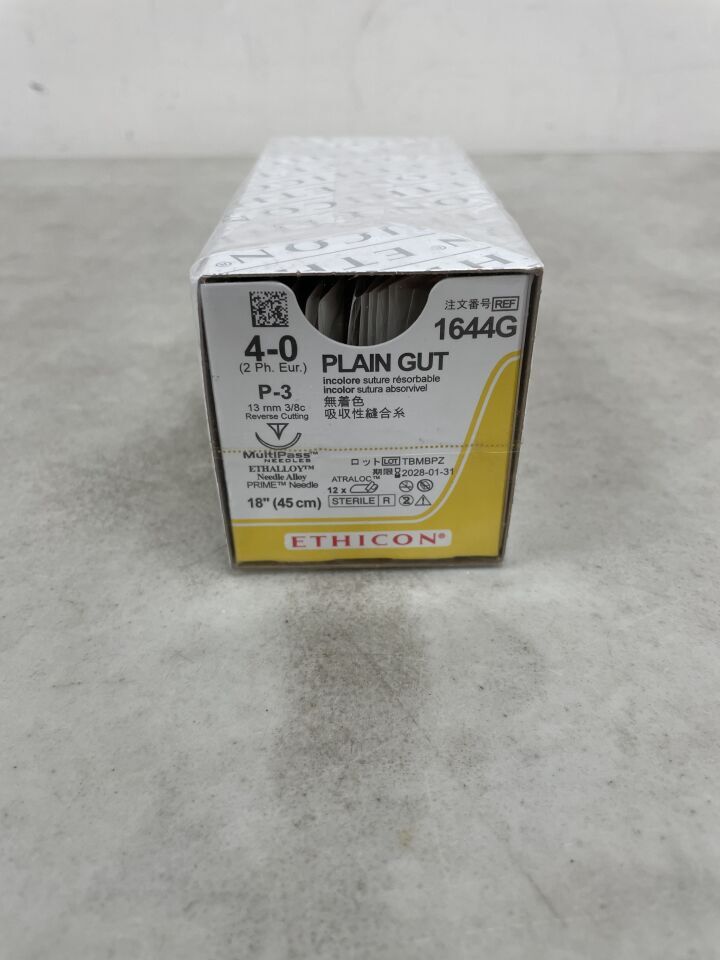 1644G - ETHICON - Gut Plain Absorbable Monofilament Suture, Size 4-0, 18 in. Length, P-3 Needle, (BX/12) - ( Expiry Date: 2028-01-31 )