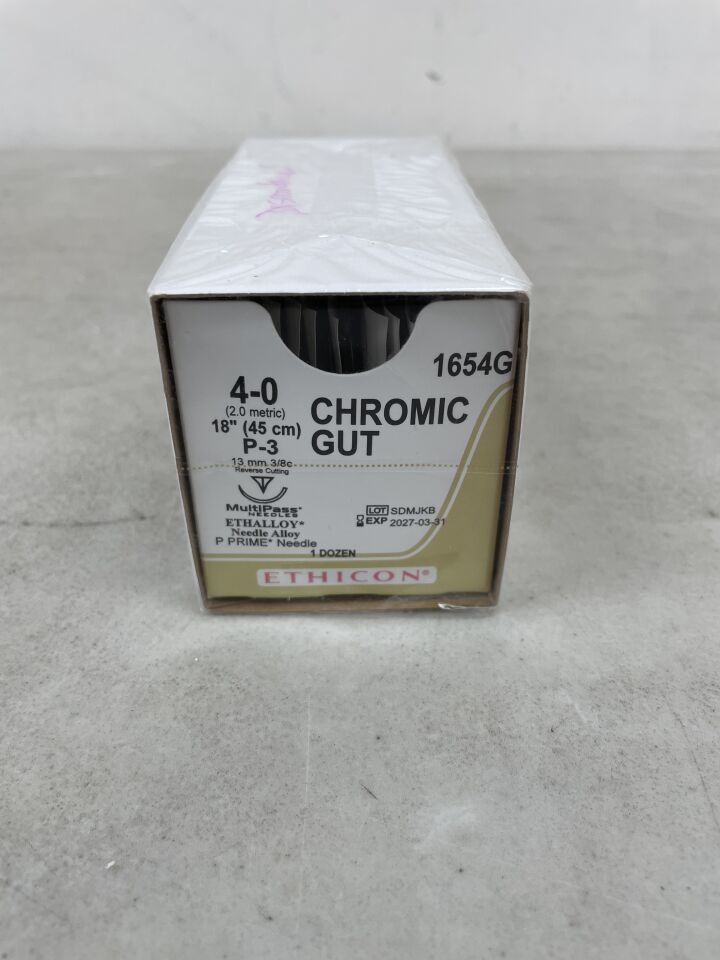 1654G - ETHICON - Gut Chromic Absorbable Monofilament Suture, Size 4-0, 18 in. Length, P-3 Needle, (BX/12) - ( Expiry Date: 2027-03-31 )
