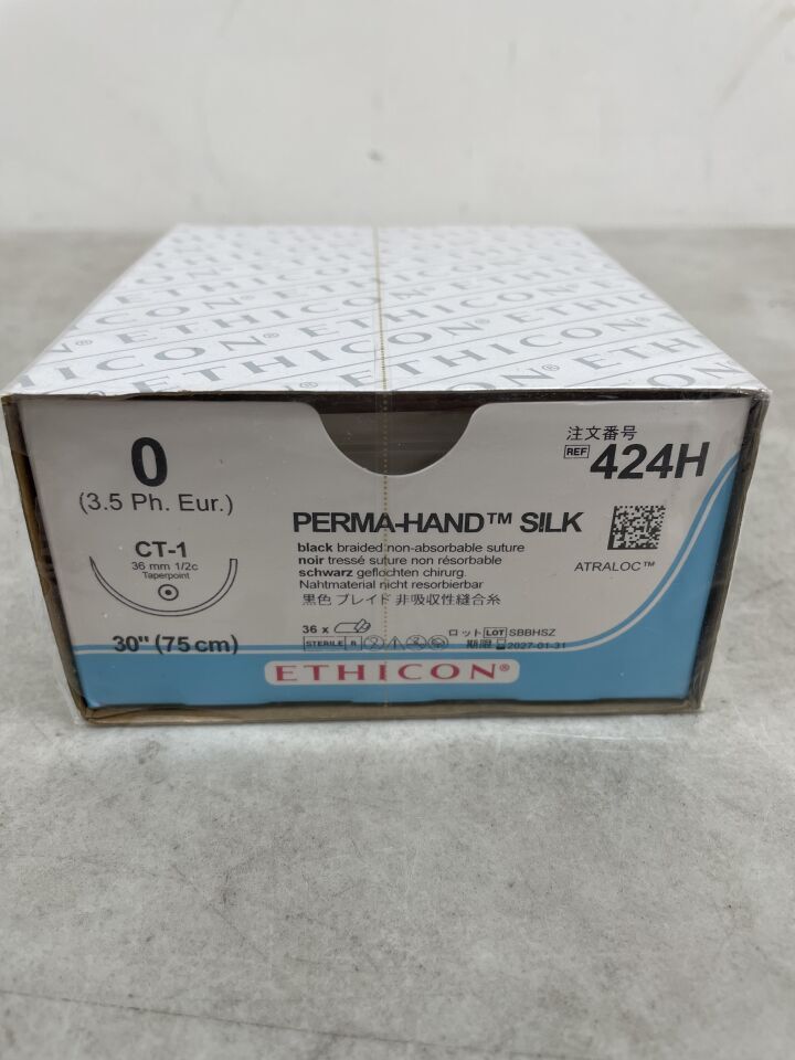 424H - ETHICON - Perma-Hand Non-Absorbable Braided Silk Suture, Size 0, 30 in. Length, CT-1 Needle, (BX/36) - ( Expiry Date: 2027-01-31 )