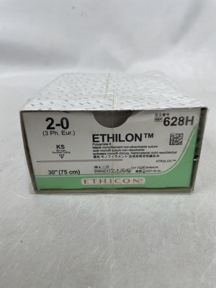 628H - ETHICON - Ethilon Non-Absorbable Monofilament Nylon Suture, Size 2-0, 30 in. Length, KS Needle, (BX/36) - ( Expiry Date: 2027-06-30 )