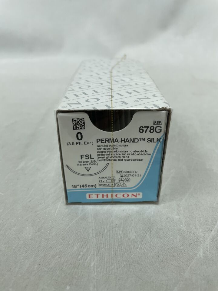 678G - ETHICON - Perma-Hand Non-Absorbable Braided Silk Suture, Size 0, 18 in. Length, FSL Needle, (BX/12) - ( Expiry Date: 2027-01-31 )