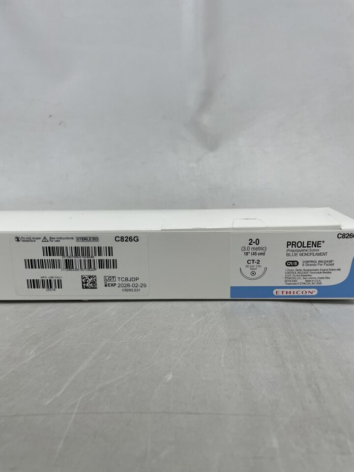 C826G - ETHICON - Prolene Non-Absorbable Monofilament Polypropylene Suture, Size 2-0, 18 in. Length, CT-2 Needle, (BX/12) - ( Expiry Date: 2028-02-29 )