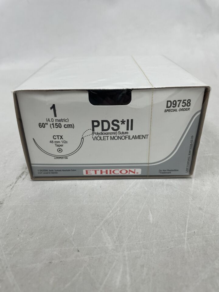 D9758 - ETHICON - PDS II Monofilament Suture, CTX, Size 1-0, 60", (BX/12) - ( Expiry Date: 2028-02-29 )