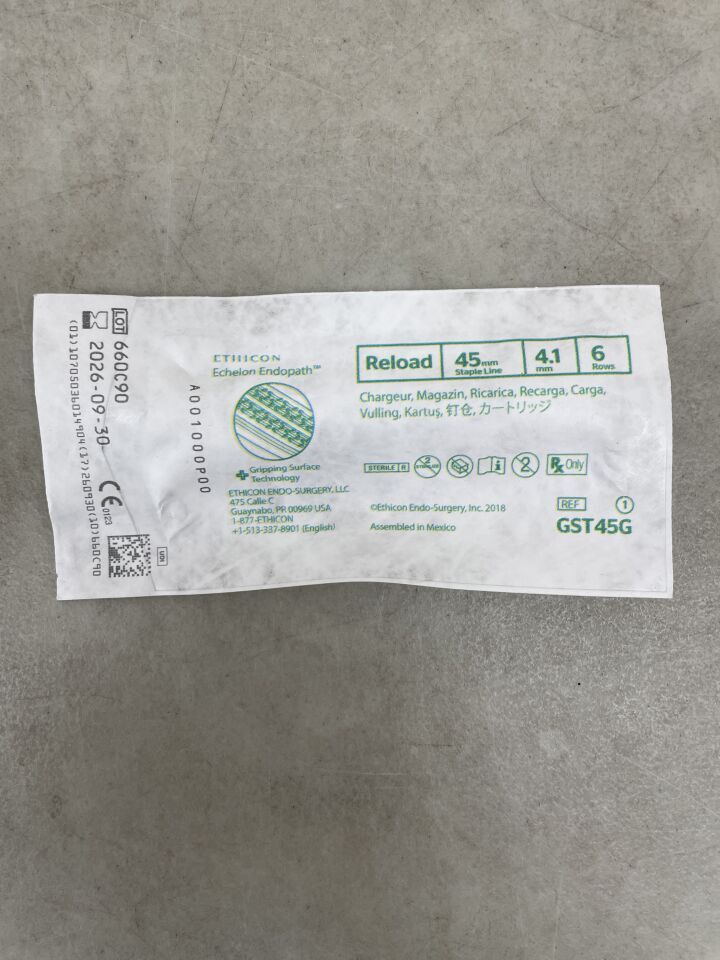 GST45G - ETHICON - Echelon Endopath Stapler Reload with Gripping Surface Technology, Green, 4.1 Open x 2 mm Closed Height, (EA) - ( Expiry Date: 2026-09-30 )