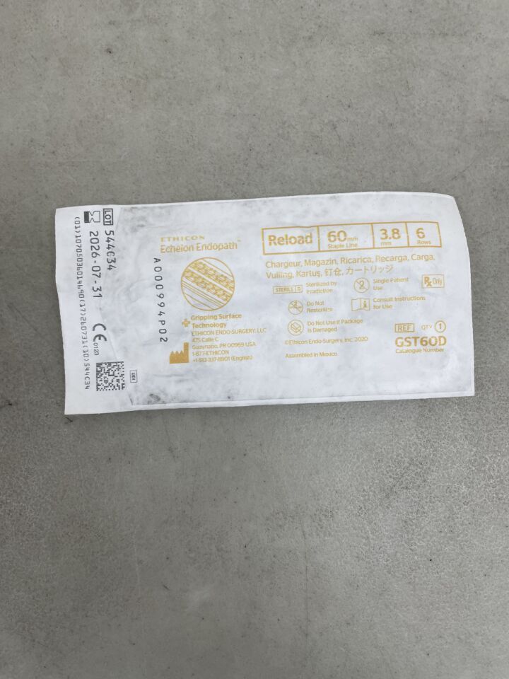 GST60D - ETHICON - Echelon Endopath Stapler Reload with Gripping Surface Technology, Gold, 3.8 Open x 1.8 mm Closed Height, (EA) - ( Expiry Date: 2026-07-31 )