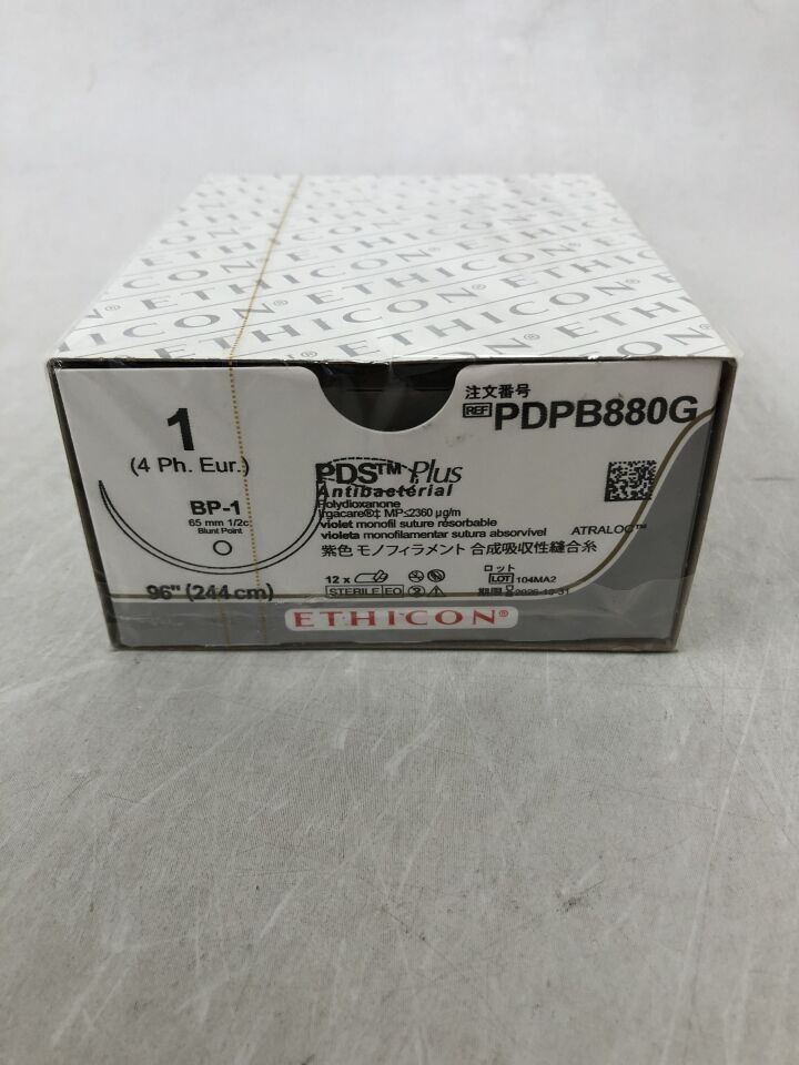 PDPB880G - ETHICON - PDS Plus Antibacterial Suture, Blunt Point, Absorbable, BP-1 65mm ½ Circle, Violet Monofilament Loop 48" = 122cm, Size: 1, (BX/12) - ( Expiry Date: 2026-10-31 )