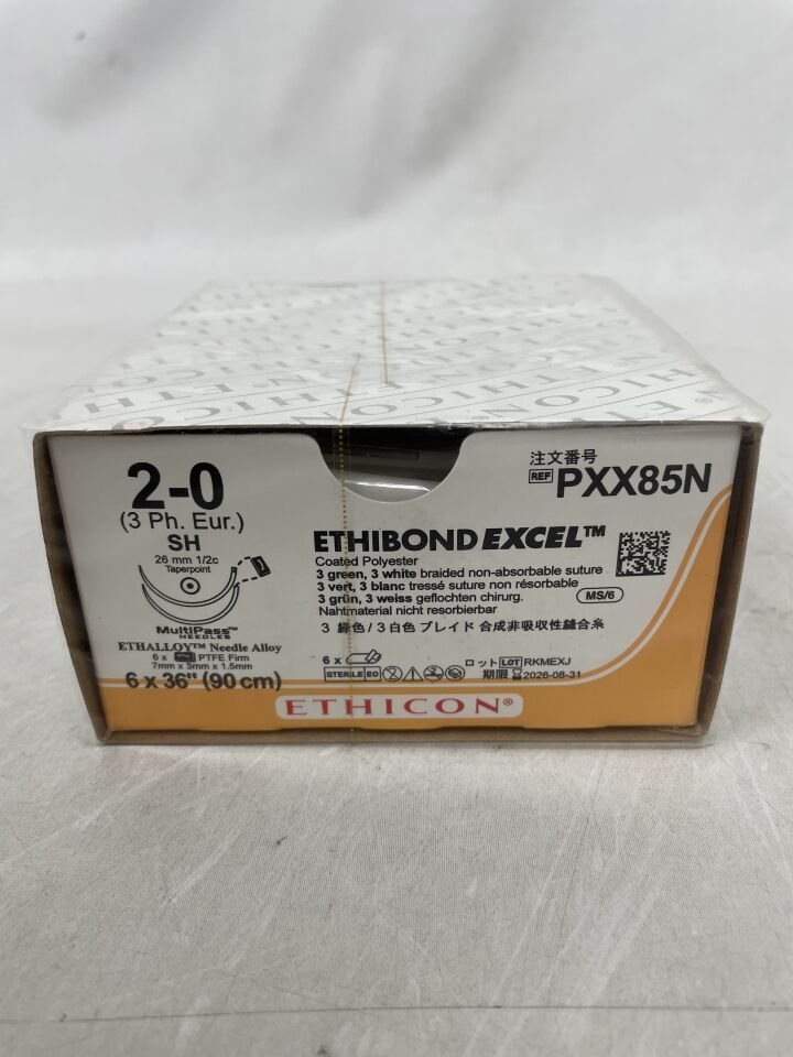 PXX85N - ETHICON - Ethibond Excel Non-Absorbable Braided Polyester Suture, Size 2-0, 36 in. Length, SH Needle, (BX/6) - ( Expiry Date: 2026-08-31 )