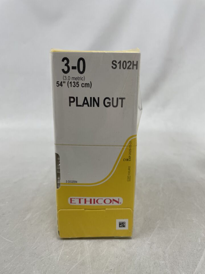 S102H - ETHICON - Gut Plain Absorbable Monofilament Suture, Size 3-0, 54 in. Length, (BX/36) - ( Expiry Date: 2029-03-31 )