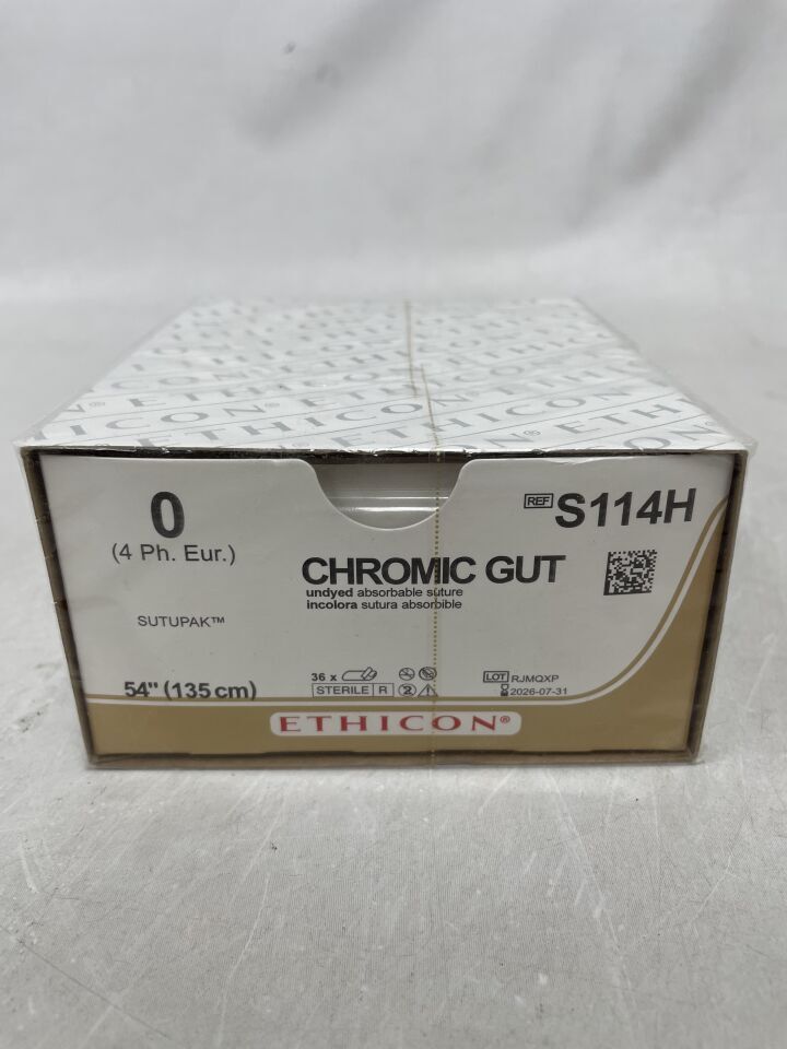 S114H - ETHICON - Gut Chromic Absorbable Monofilament Suture, Size 0, 54 in. Length, (BX/36) - ( Expiry Date: 2026-07-31 )