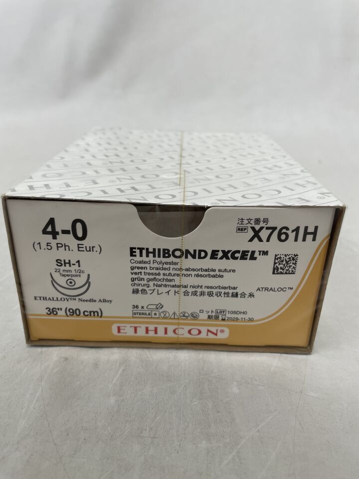 X761H - ETHICON - ETHIBOND EXCEL Polyester Suture, Taper Point, Non-Absorbable Green 36" = 90cm, Size: 4-0, (BX/36) - ( Expiry Date: 2029-11-30 )