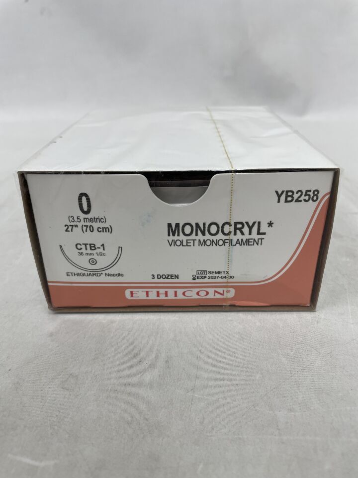 YB258 - ETHICON - MONOCRYL VIOLET MONOFILAMENT 0 CTB-1 27"(70cm), (BX/36) - ( Expiry Date: 2027-04-30 )